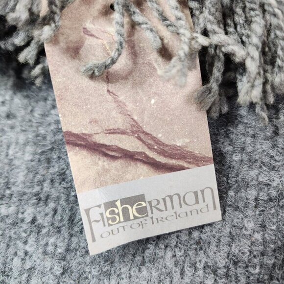 Fisherman out of Ireland Striped Scarf Donegal Cream Knit Fringe Pure New Wool - Picture 4 of 12